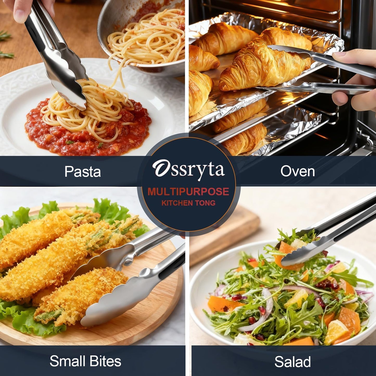 Stainless Steel Cooking Tongs Set of 3 - Heavy Duty 12/9/7 Inch Locking Tongs, Heat Resistant to 600 Degrees, Food Grade Kitchen Metal Tong for Food, Salad, & BBQ - Dishwasher Safe