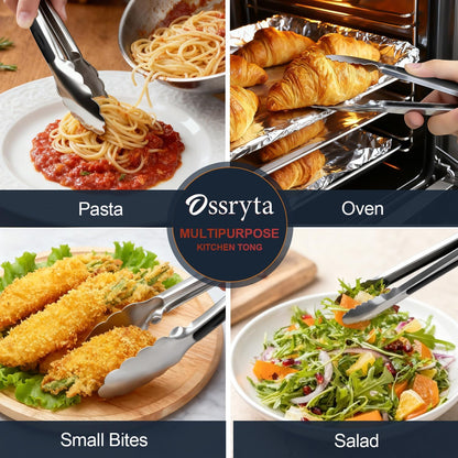Stainless Steel Cooking Tongs Set of 3 - Heavy Duty 12/9/7 Inch Locking Tongs, Heat Resistant to 600 Degrees, Food Grade Kitchen Metal Tong for Food, Salad, & BBQ - Dishwasher Safe