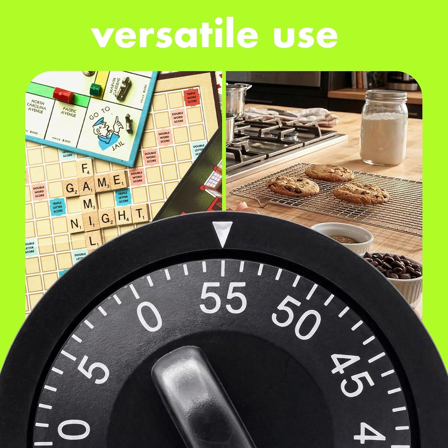 60 Minute Wind Up Timer, Visual Mechanical Timer, from 0 to 60 Minutes, for Kitchen, Hair Color Processing, Tanning Time, Kids' Home and Classroom Activities or Timeouts, Black