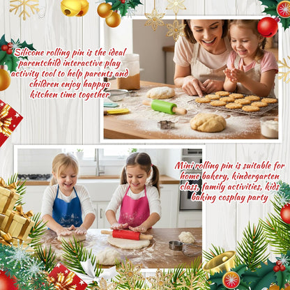 10 Pcs Small Rolling Pin Kids 9 Inch Mini Rolling Pin Silicone Wooden Cooking Pins Baking 5 Colors Non Stick with Wooden Handle for Christmas Kitchen Dough Cookie Pastry Fondant Cake, Christmas Gifts