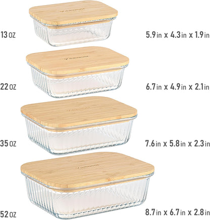 Set of 5 Nesting Glass Bowls with New Updated Acacia Lids for Foodprep, Storage, Mixing & Cooking - Microwave & Oven-ready BPA Free Durable Heat Resistant Inert Borosilicate Glass