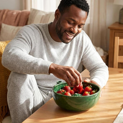 Ceramic Berry Washing Bowl with Swirl Cleaning Design, Self Rinsing Fruit Spinner Colander for Strawberries Blueberries Grapes, Quick Drain Kitchen Washer Bowl (Ceramic)