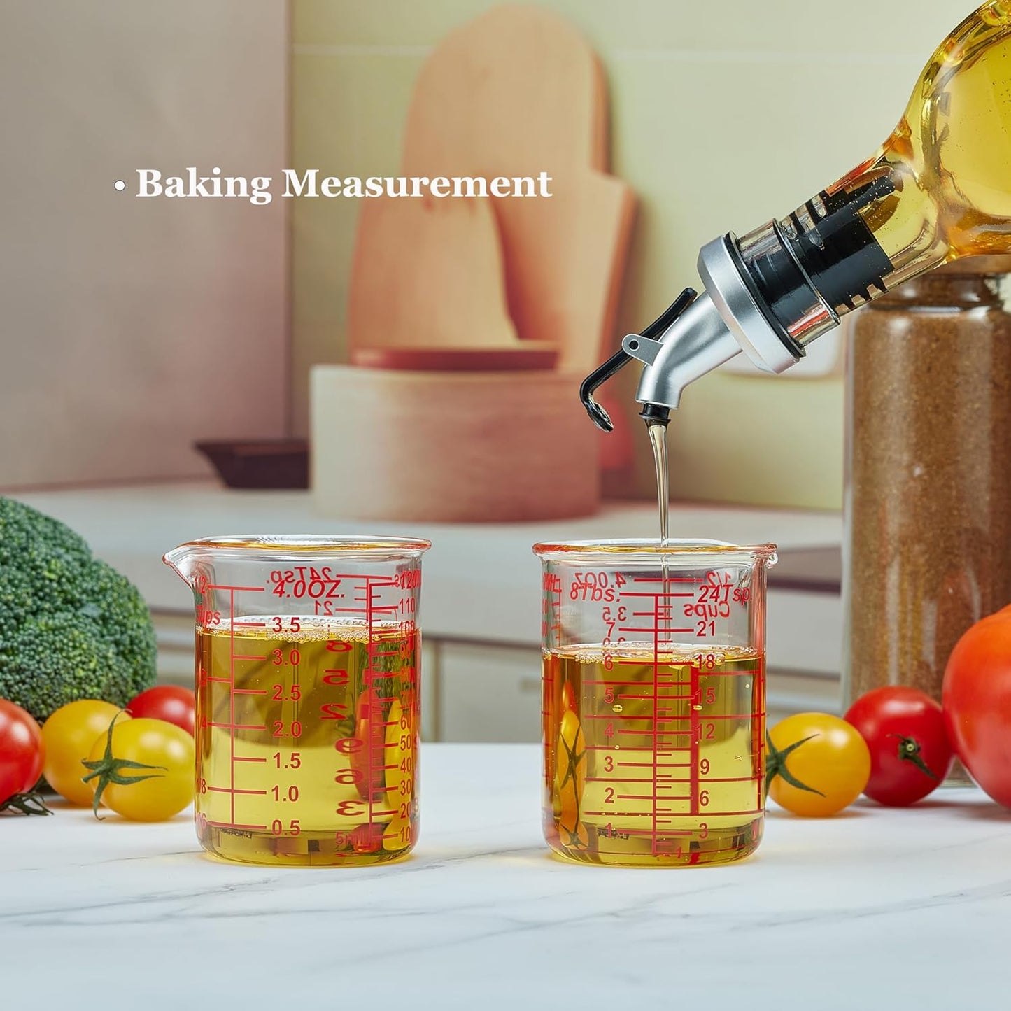 High Borosilicate Glass Measuring Cup-V-Shaped Spout，Glass Measuring Beaker for Kitchen or Restaurant, Easy to Read, 60 ML (2 Oz)-Pack of 2