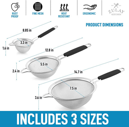 Zulay Kitchen 304 Stainless Steel Fine Mesh Strainer 3.35 in - Strainers Fine Mesh, Tea Strainers for Loose Tea - Perfect for Tea, Cocktails, Juicing, Drinks, Liquids, Matcha, Coffee & More