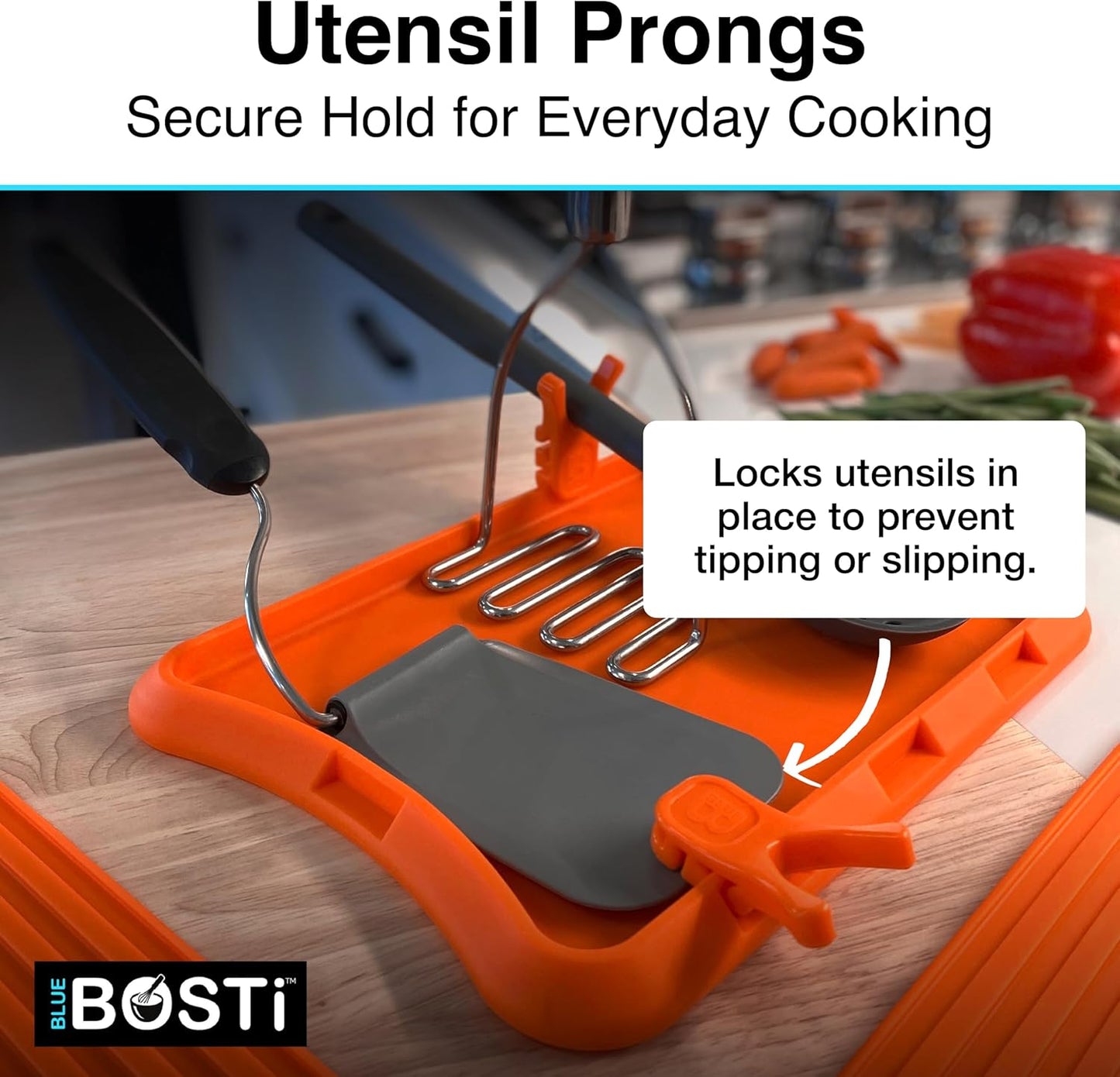 Nottaslip Utensil Prong Pot Spoon Holder - Premium Silicone Spoon Rest - Heat-Resistant to 550°F, BPA-Free, Dishwasher Safe Utensil Pot Clip, Fits Most Pots & Pans - Non-Slip Silicone - 2PK, Black