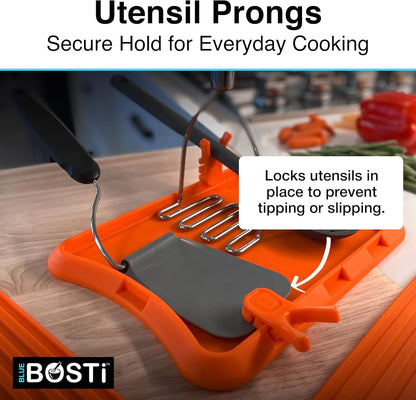 Nottaslip Utensil Prong Pot Spoon Holder - Premium Silicone Spoon Rest - Heat-Resistant to 550°F, BPA-Free, Dishwasher Safe Utensil Pot Clip, Fits Most Pots & Pans - Non-Slip Silicone - 2PK, Black
