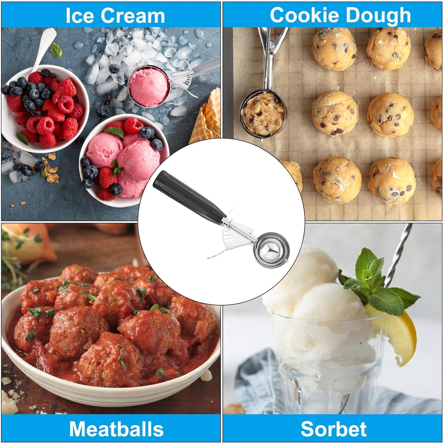 PATIKIL 3/4 Ounce Ice Cream Scoop with Trigger, Stainless Steel Portion Cookie Scoop with Thumb Trigger for Cookie Dough Cupcake Batter Baking, Purple 22ML
