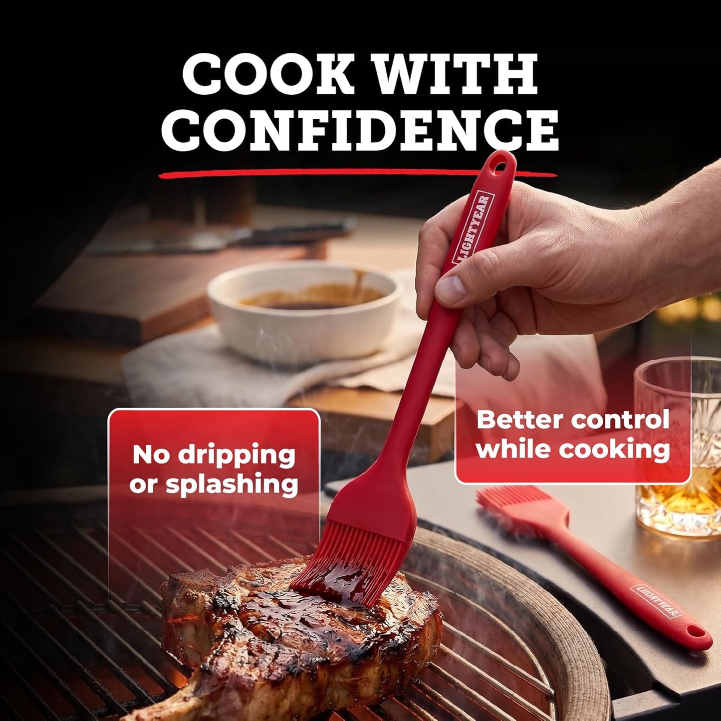 Lightyear Silicone Basting Pastry Brush Set (2 Pcs) ❘ 450°F Heat Resistant Oil Brush for Your Kitchen - Ideal For BBQ’s, Baking & Cooking | 100% Food Grade Silicone - BPA Free & Dishwasher Safe (Red)