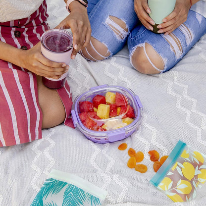 Ello DuraGlass Food Storage Glass Lunch Bowl - Meal Prep Container with Silicone Sleeve and Airtight Lid, 5 Cup, Yucca