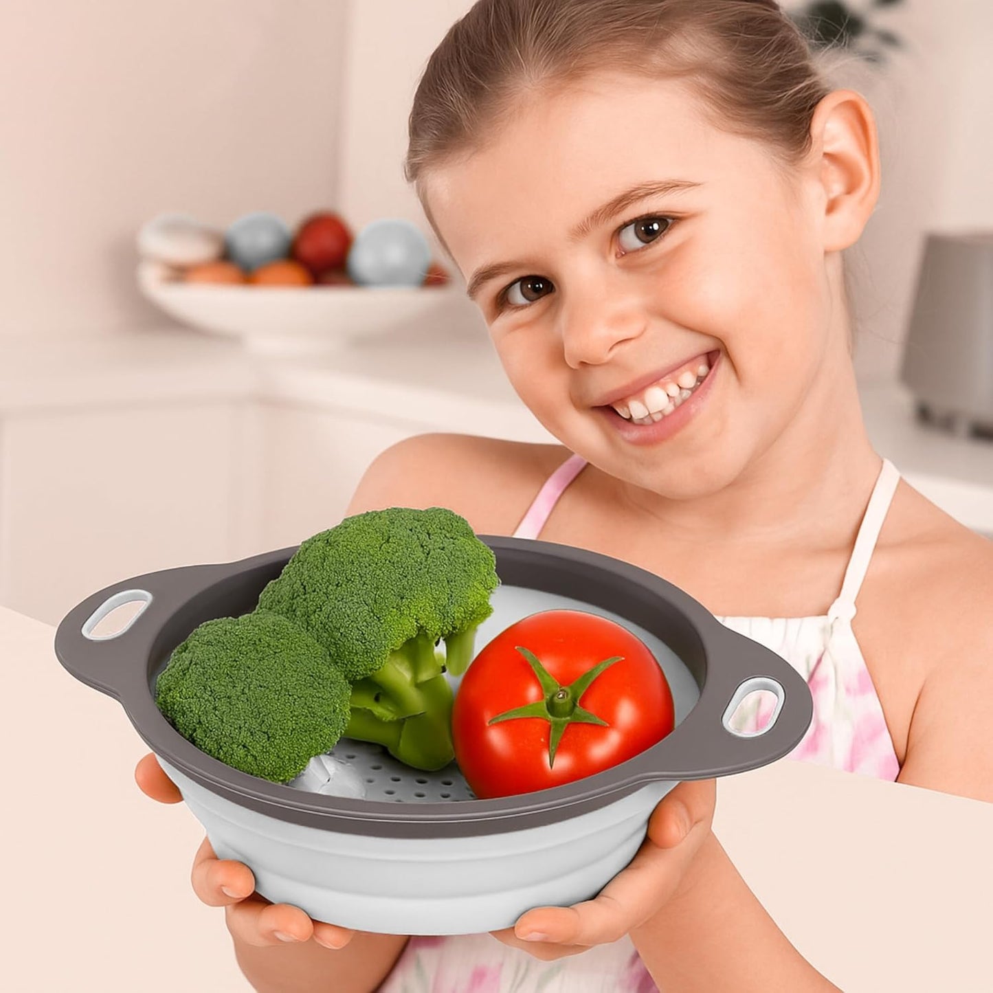 Green Kitchen Strainer Colander Set - 2 PCS Multifunctional Colander Silicone Food Strainers for Kitchen for Pasta and Spaghetti Collapsible with Plastic Handles