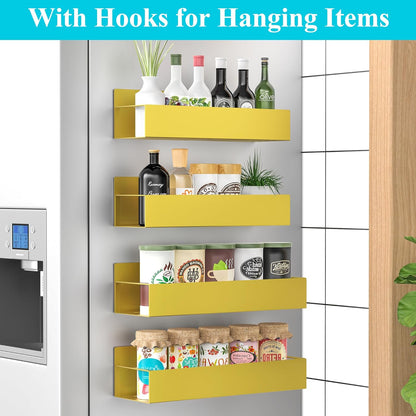 HuggieGems Metal 4 Pack Magnetic Spice Storage Rack Organizer for Refrigerator and Oven, Black Fridge Organizers and Storage, Metal