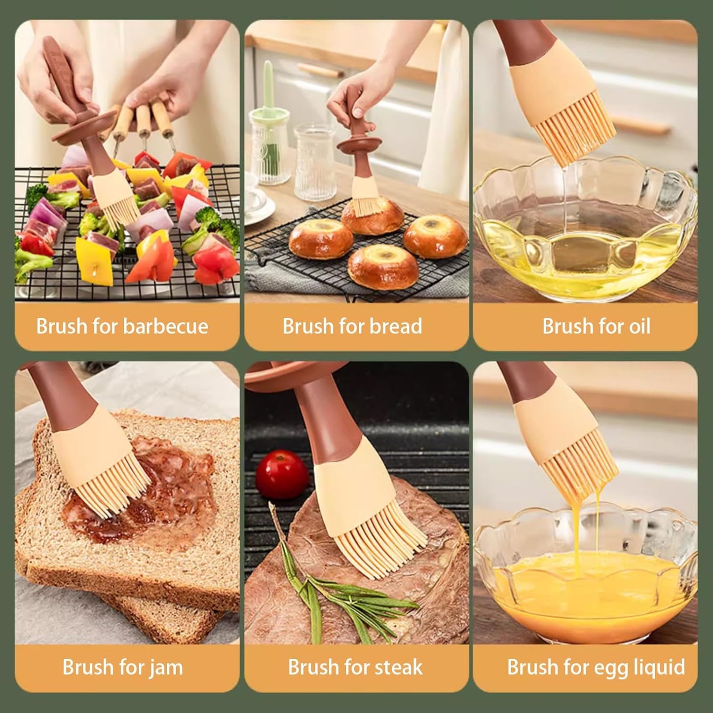 Food Grade Silicone Basting Brush with Integrated Oil Bottle - Heat Resistant, Household Kitchen Use for Pancake, Grilling & Barbecue (Green)