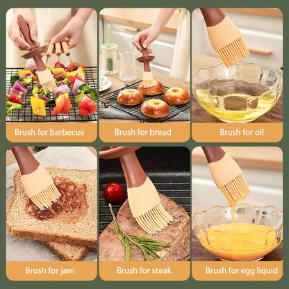 Food Grade Silicone Basting Brush with Integrated Oil Bottle - Heat Resistant, Household Kitchen Use for Pancake, Grilling & Barbecue (Green)