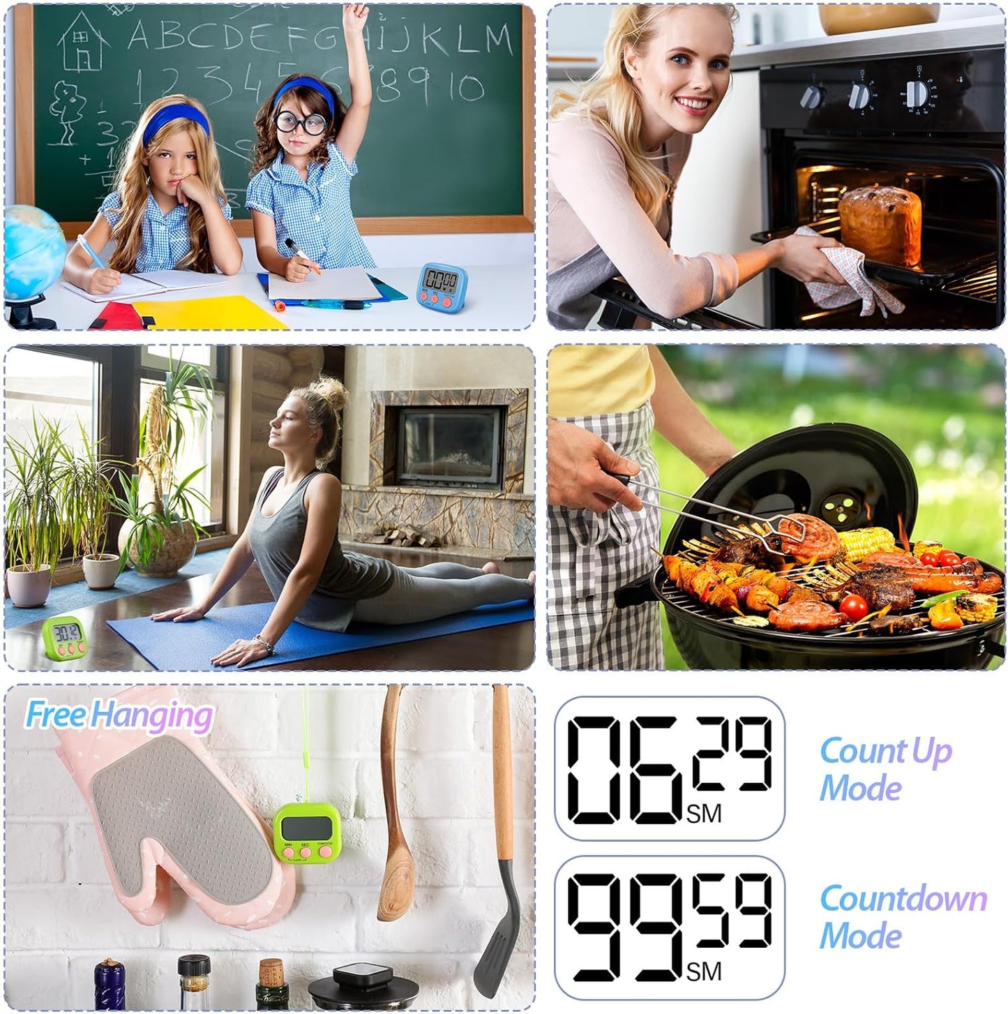 Weewooday 24 Pcs Small Digital Kitchen Timer Magnetic Back and Switch Minute Second Count up Countdown Big LCD Display Loud Alarm for Teacher Cooking Baking (Colorful)