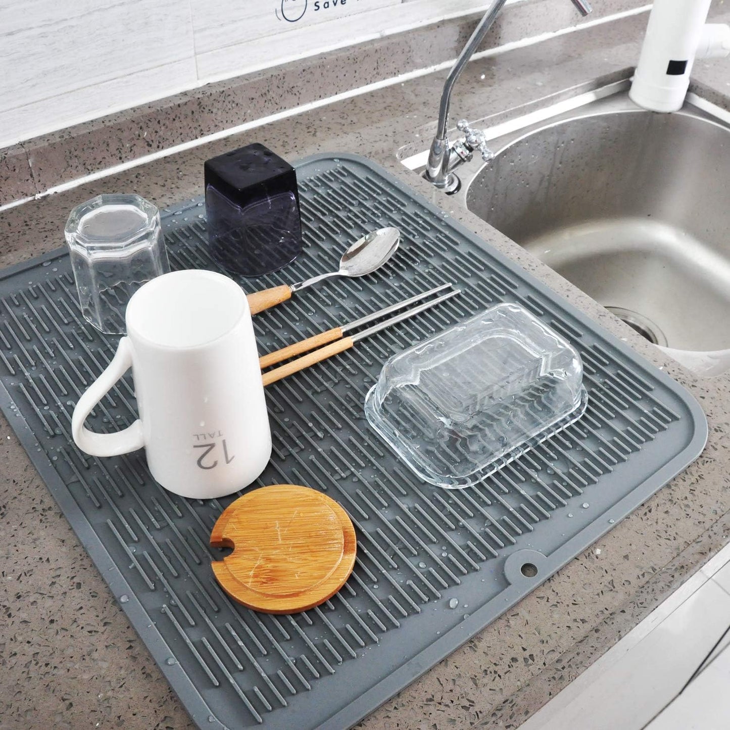 Extra Large Silicone Trivet Heat Resistant Mat 18'' x 16'' set of 2 Dish Drying Mats kitchen Counter Rack Sink Drainer Pad Hot Pot Trivet Dishwasher Safe (grey)