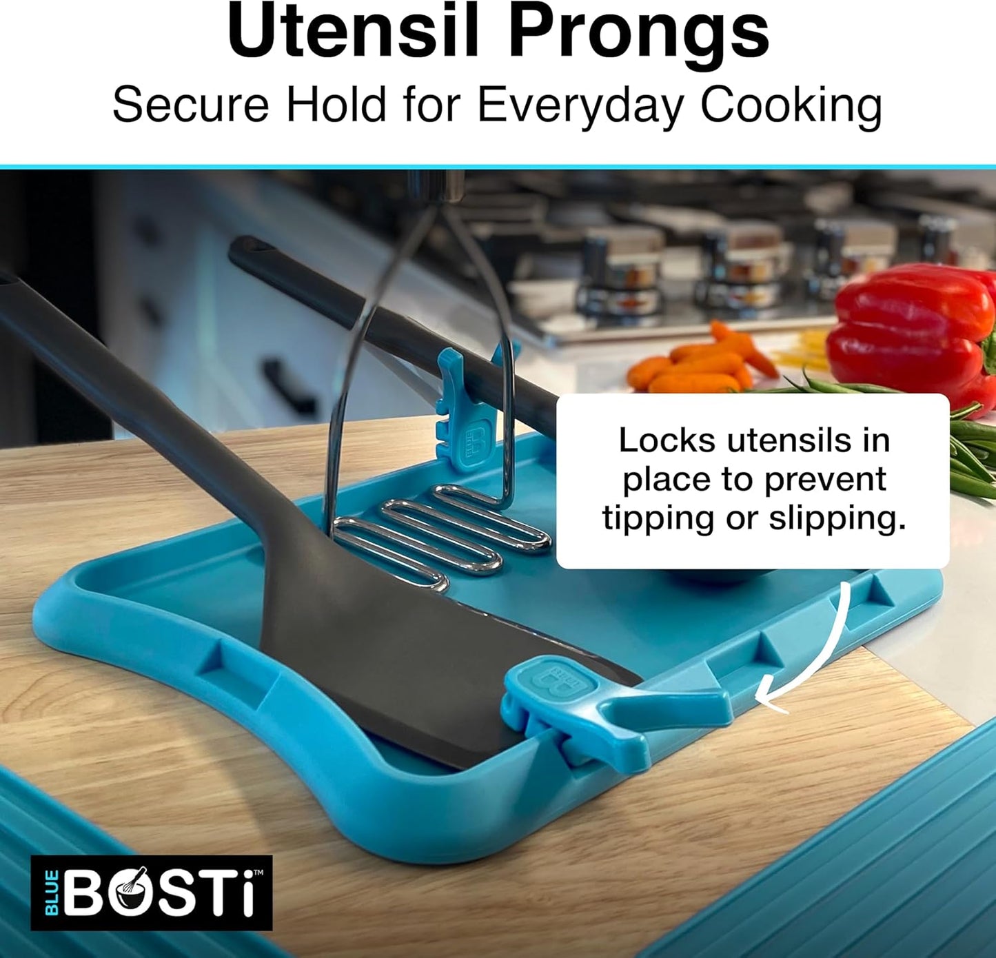 Nottaslip Utensil Prong Pot Spoon Holder - Premium Silicone Spoon Rest - Heat-Resistant to 550°F, BPA-Free, Dishwasher Safe Utensil Pot Clip, Fits Most Pots & Pans - Non-Slip Silicone - 2PK, Black