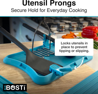 Nottaslip Utensil Prong Pot Spoon Holder - Premium Silicone Spoon Rest - Heat-Resistant to 550°F, BPA-Free, Dishwasher Safe Utensil Pot Clip, Fits Most Pots & Pans - Non-Slip Silicone - 2PK, Black