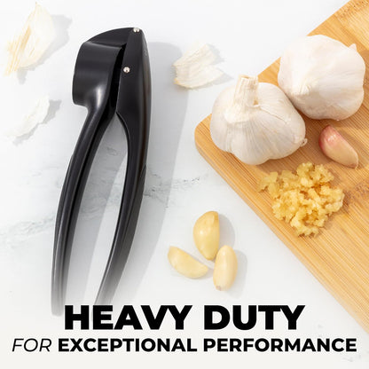 Zulay Kitchen Premium Garlic Press Set - Rust Proof Professional Garlic Mincer Tool - Easy-Squeeze, Easy-Clean with Soft, Ergonomic Handle - Silicone Garlic Peeler & Brush (Silver)