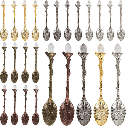 AUEAR, Retro Crystal Antique Alloy Spoon Coffee Tea Dessert Mini Ice Cream Decorative Spoons Set for Home Office (10 Pack)