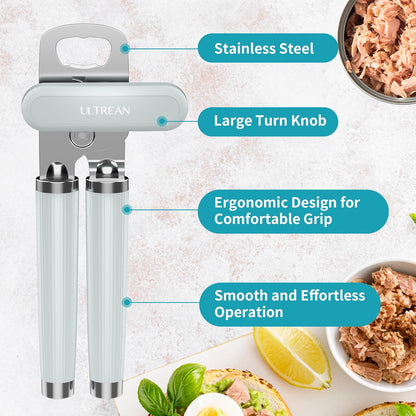 Ultrean Manual Can Opener Bottle Opener, Heavy Duty Stainless Steel Smooth Edge Manual Hand Held Can Opener With Soft Touch Handle, Rust Proof Oversized Handheld Easy Turn Knob (Black)