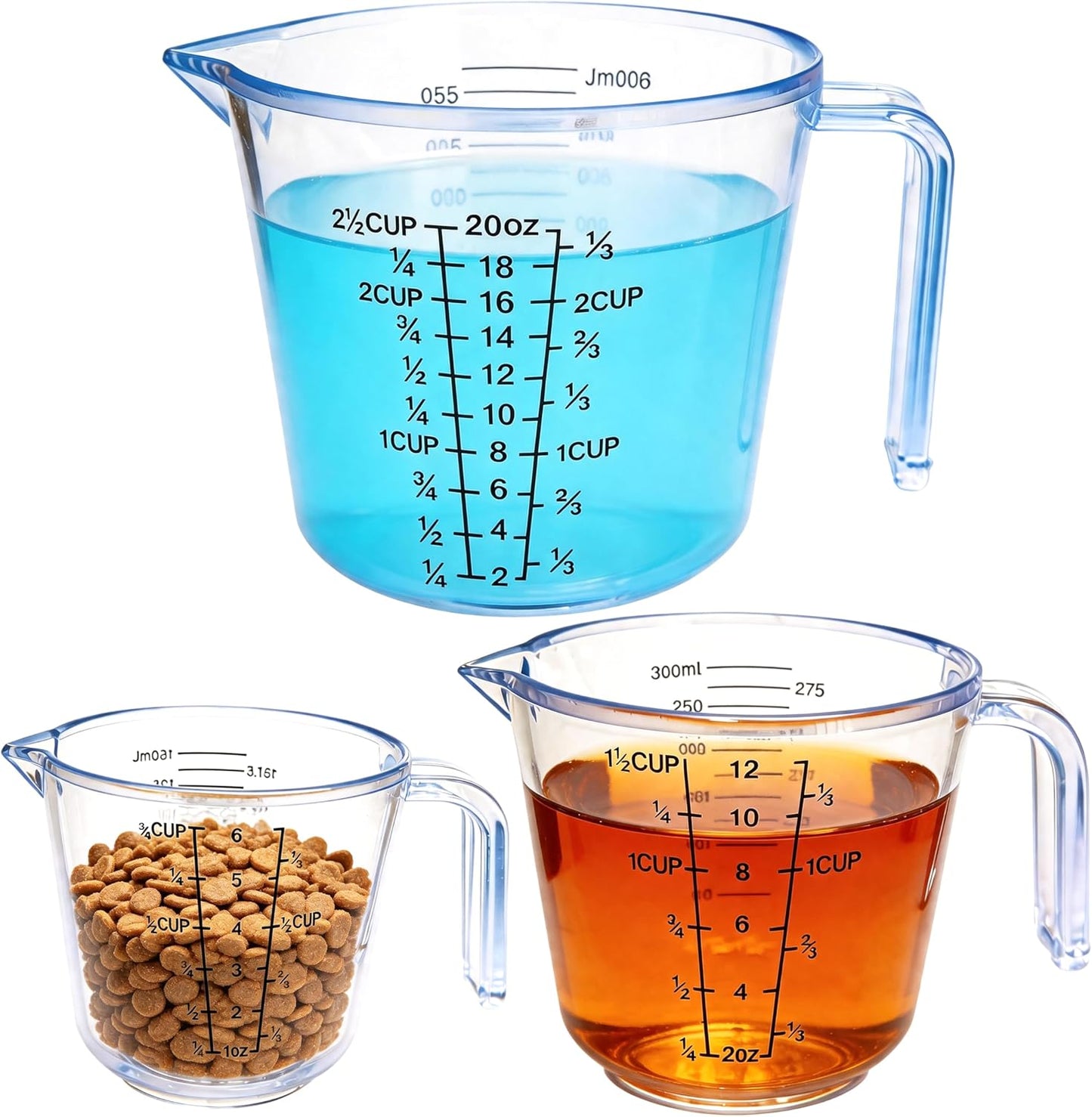Measuring Cups Set, 3PCS with Pour Spout & Handle, Multi-Scale (cup | oz | ml) Stackable Liquid & Dry Plastic Measuring Tools for Baking Cooking, Essential Kitchen Gadgets (Coffee Brown)
