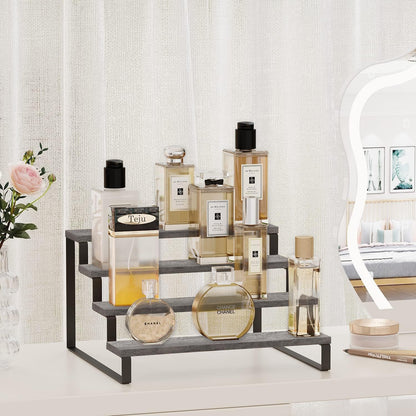 YINMIT Wooden Display Riser Stand, Tiered Perfume and Cologne Organizer Stand, 4 Tier Spice Rack Organizer, Rustic Display Shelf for Candles (4 Tier)