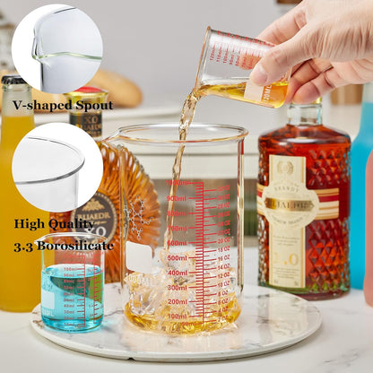 Ackers Mini Glass Measuring Beaker Set, Borosilicate, 2oz 4oz 8oz Measuring Cups