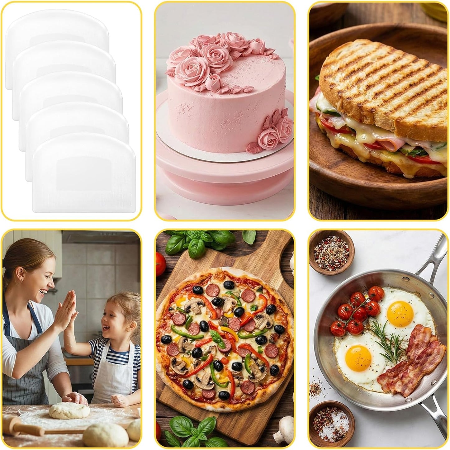 5 Pcs Plastic Dough Scraper,Plastic Bench Scraper Bowl Scrapers for Bread Dough Cake,Baking Supplies Kitchen Gadgets-White