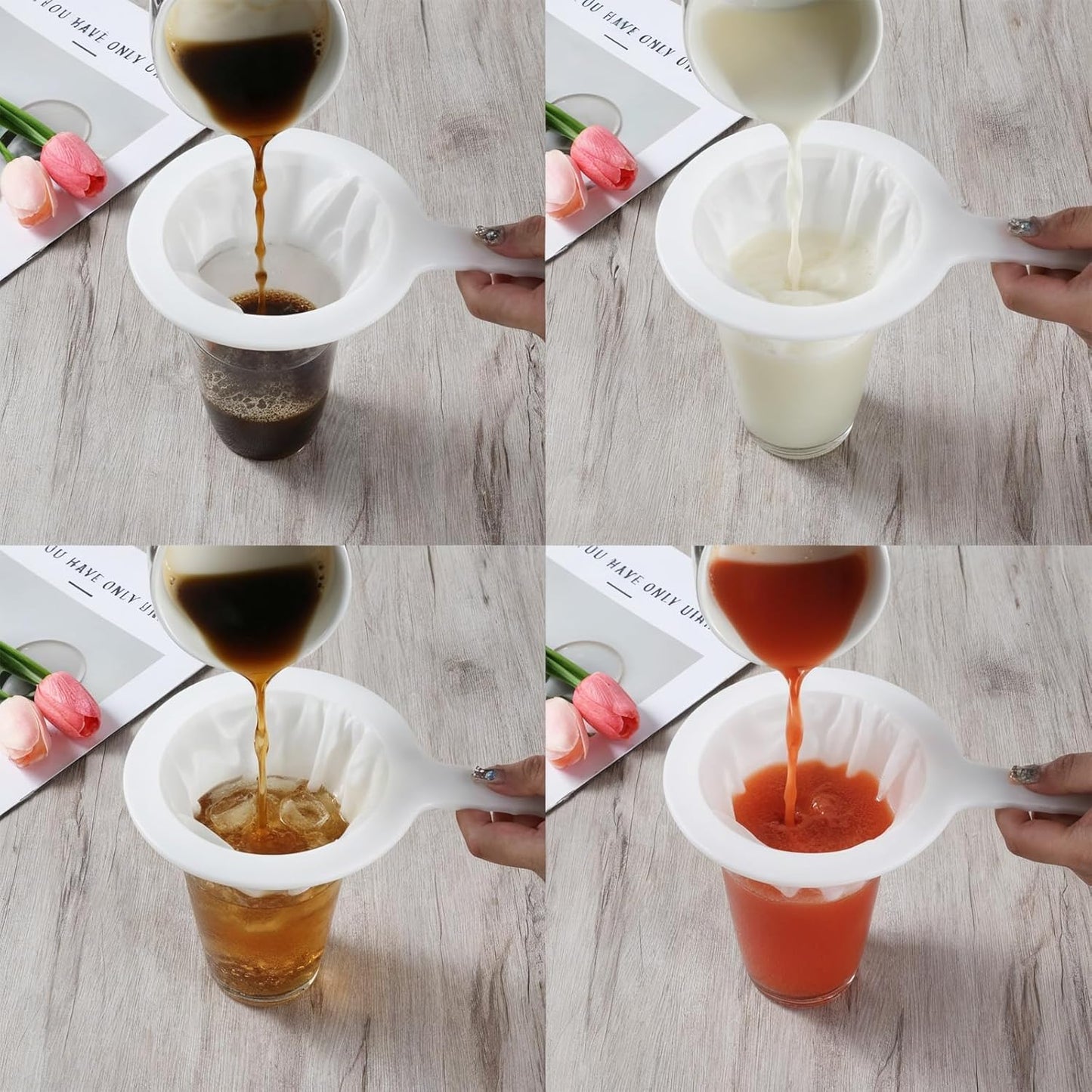 2Pcs Ultra Fine Mesh Strainer, 120 Mesh Nylon Food Juice Strainer with Non-Slip Plastic Handle Yogurt Fine Meshes Sieve Kitchen Colander Mini Brine Shrimp Separation Net for Coffee Milk Yogurt White