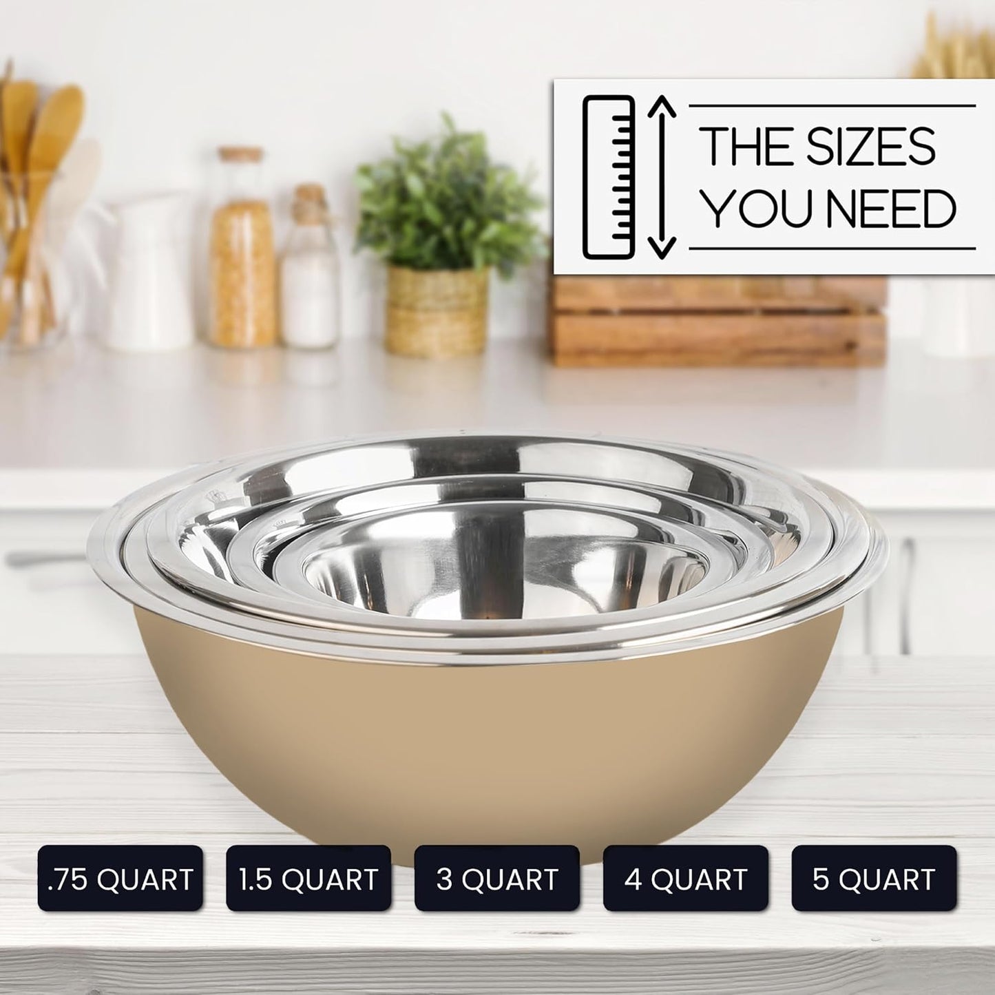 WHYSKO Meal Prep Stainless Steel Mixing Bowl (5-Piece Set) Home, Refrigerator, and Kitchen Food Storage Organizers | Ecofriendly, Heavy Duty, No Lids