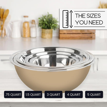 WHYSKO Meal Prep Stainless Steel Mixing Bowl (5-Piece Set) Home, Refrigerator, and Kitchen Food Storage Organizers | Ecofriendly, Heavy Duty, No Lids