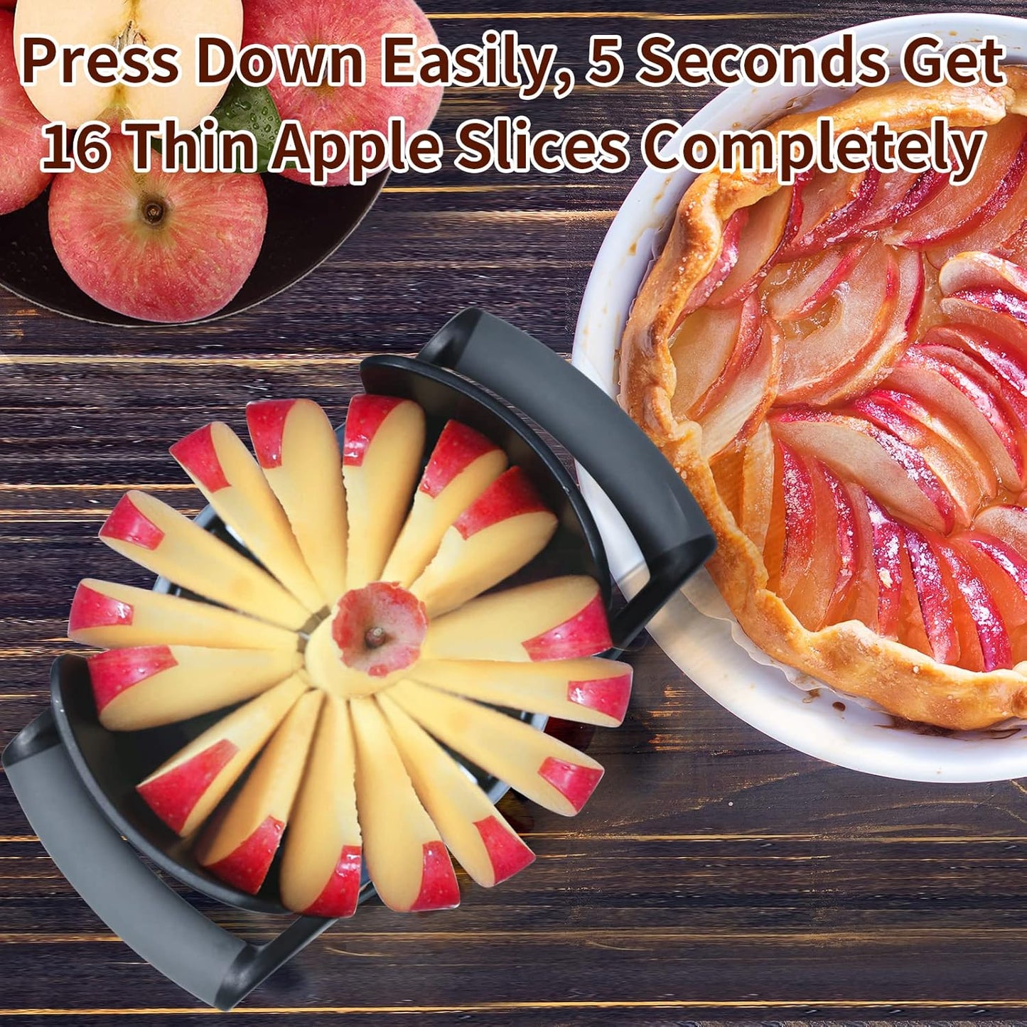 OOKUU Extra-Large Apple Slicer & Corer – 16-Blade Heavy Duty Stainless Steel Apple Cutter, Safe & Quick Apple Divider for Apples, Pears & More, with Clear Catch Bowl