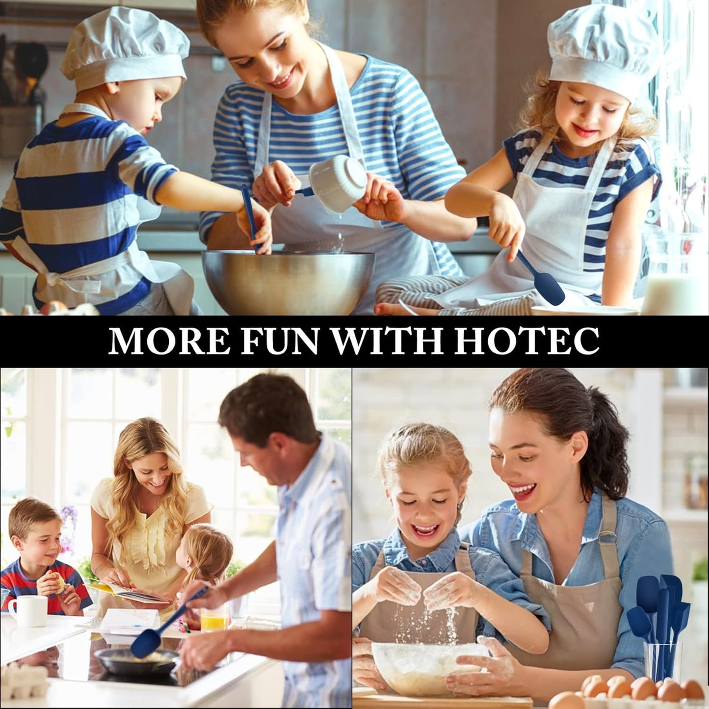 HOTEC 600℉ Heat Resistant BPA-Free Silicone Rubber Spatula Set,Kitchen Cooking Spatulas, Baking, Mixing for Non Stick Cookware, Dishwasher Safe, Set of 5, Khaki