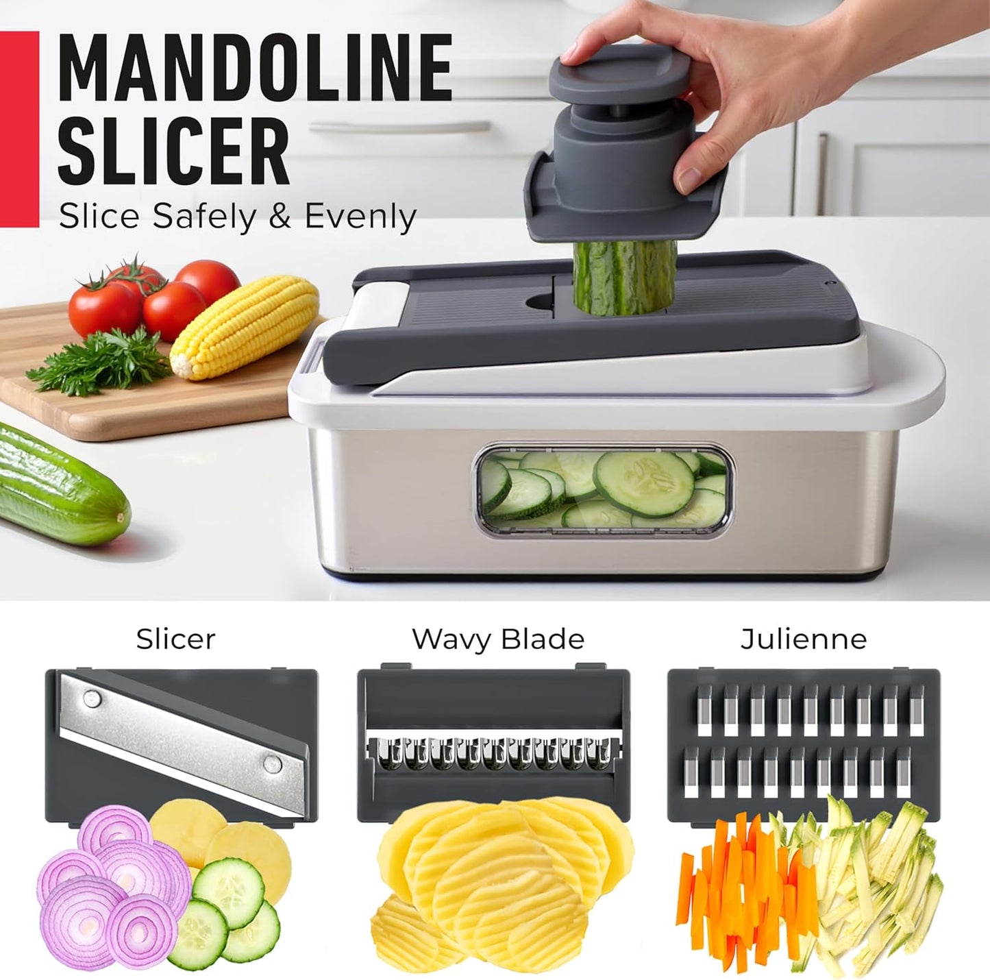 Mueller Pro-Series 10-in-1, 8 Blade Vegetable Chopper, Onion Mincer, Cutter, Dicer, Egg Slicer with Container, French Fry Cutter Potato Slicer, Home Essentials, Salad Chopper White Sand/Green