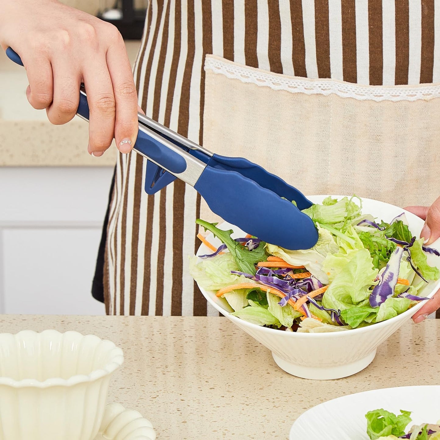 Silicone Kitchen Tongs, 3Pcs Tongs for Cooking with Silicone Tips, Food Grade Small Tongs, Mini Serving Tongs for BBQ Salad, Green, 7"+9"+12"
