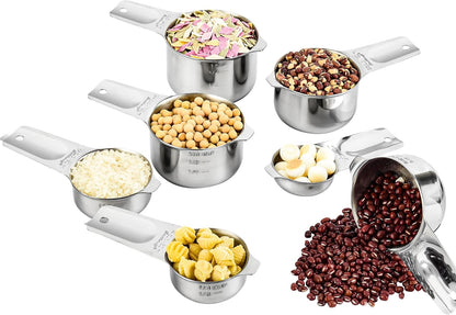 Measuring Cups and Spoons Set, Copper Measuring Cups and Spoons Set for Dry & Liquid, Metric&US 7 Stainless Steel MeasureR Cup&9 Spoon Leveler & Measure Enquivalents for Kitchen & Baking