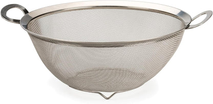 RSVP International Mesh Colander Strainer Basket with Folding Handles, 3 Quarts | For Pasta, Frying, & Salads | Dishwasher Safe | Use in Pressure Cookers | Steaming, Draining & Rinsing