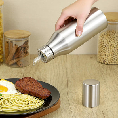 QWORK 304 Stainless Steel Olive Oil Dispenser Bottle, 25oz Oil Decanter with Easy Pour Spout, Anti-Drip Design, 750ml Oil Cruet for Kitchen Cooking & Salad Dressing, 2.9W x 10.2H