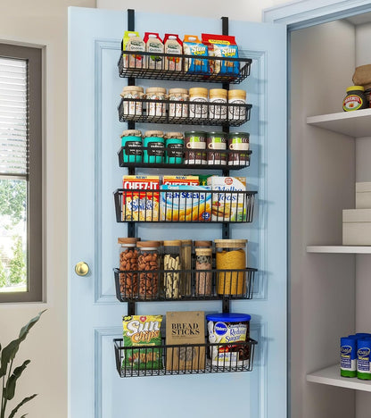 Mefirt White 9-Tier Over The Door Pantry Organizer, Pantry Organization and Storage, Deep Baskets Hanging Heavy-Duty Metal, Wall Spice Rack Seasoning Shelves for Home & Kitchen, Laundry Room Bathroom
