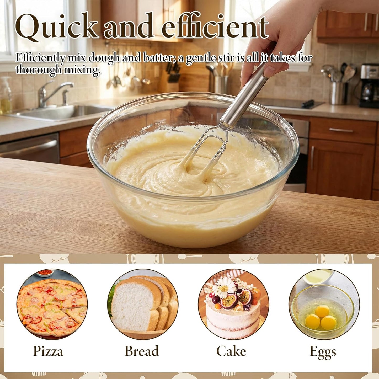 Danish Dough Whisk for Sourdough Starter, Stainless Steel Hand Dough Mixer, 12 Inch Sourdough Starter Stirring Hook, Dutch Bread Whisk for Cooking, Whisking, Pizza, Bread, Cake (Dishwasher Safe)