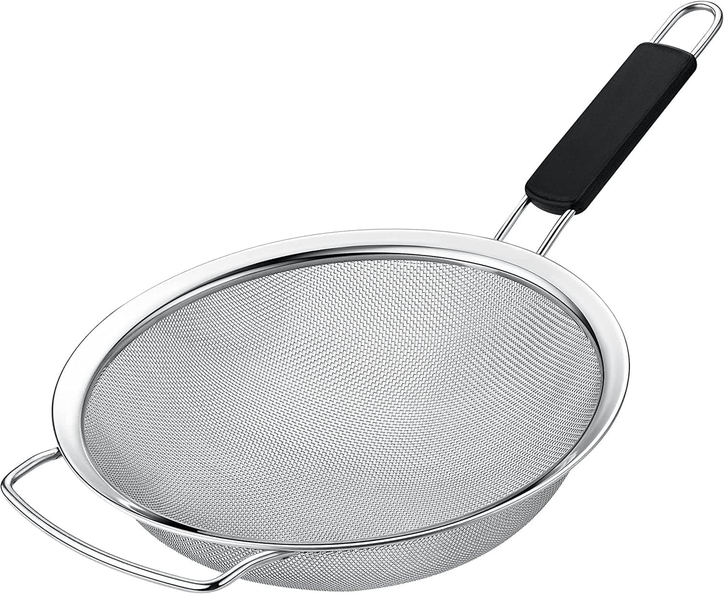 9" Large Fine Mesh Strainer with Thermo Plastic Rubber Handle - Sieve Fine Mesh Stainless Steel - Ideal Kitchen Essential to Strain Pasta, Quinoa and Rice