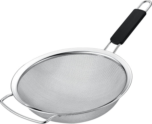 9" Large Fine Mesh Strainer with Thermo Plastic Rubber Handle - Sieve Fine Mesh Stainless Steel - Ideal Kitchen Essential to Strain Pasta, Quinoa and Rice