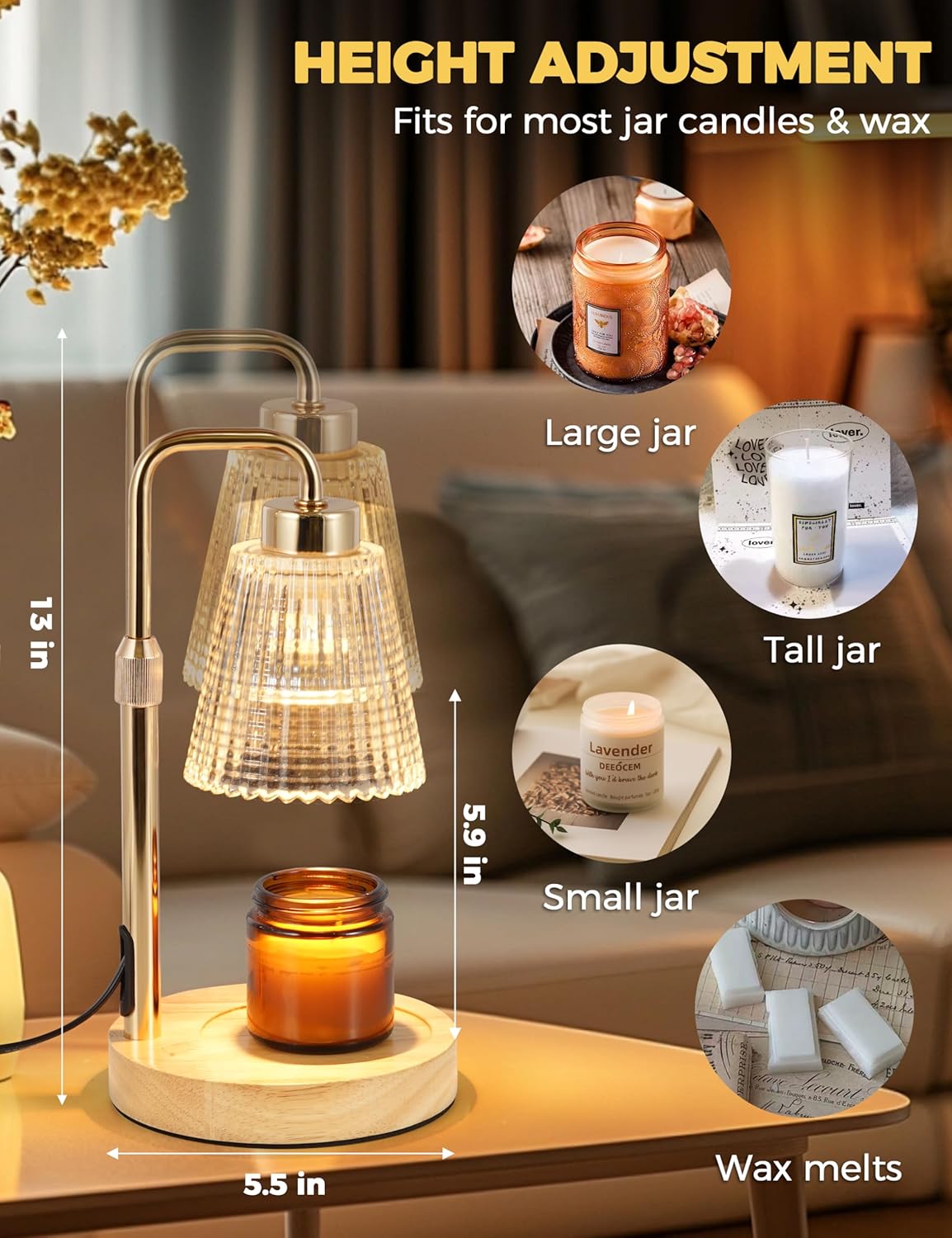 GODONLIF Candle Warmer Lamp with Timer Dimmable, Birthday Gifts for Women Mom, House Warming Gifts New Home Decor, Wax Melt Warmer for Jar Candles with 2 Bulbs
