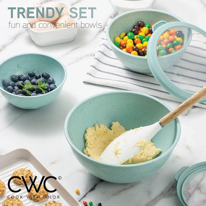 COOK WITH COLOR Mixing Bowls with Lids - 12 Piece Plastic Nesting Bowls Set includes 6 Prep Bowls and 6 Lids, Microwave Safe Mixing Bowl Set, Black Embossed - Colors B