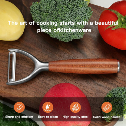 Serrated Blade Premium I Type 304 Stainless Steel Multifunctional Kitchen Peeler Real Wood Handle Ultra Sharp Blade Vegetable Potato Apple（Agarwood）