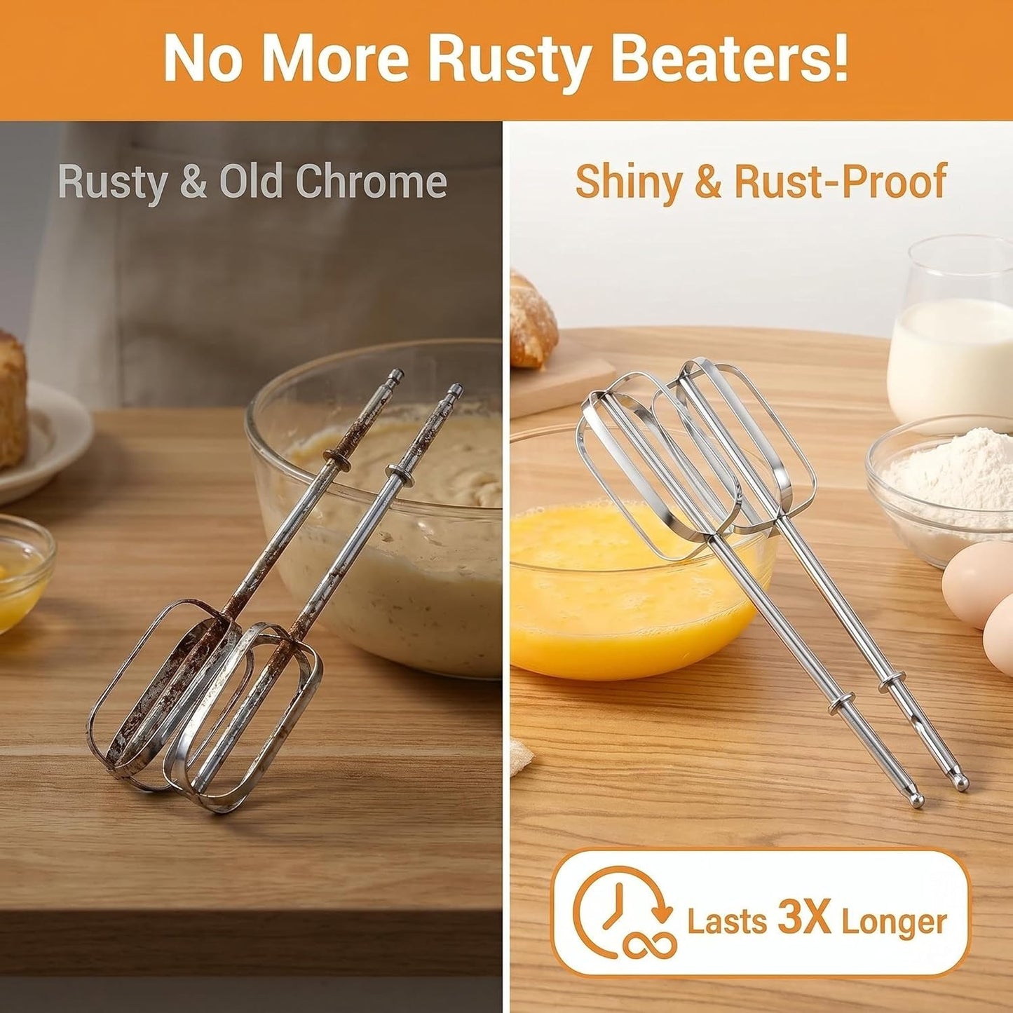 5-Pc Hand Mixer Attachments for Hamilton Beach Electric Mixers - 2 Beaters, 2 Dough Hooks, 1 Whisk, Stainless Steel Replacement Parts for Home Bakers & Chefs