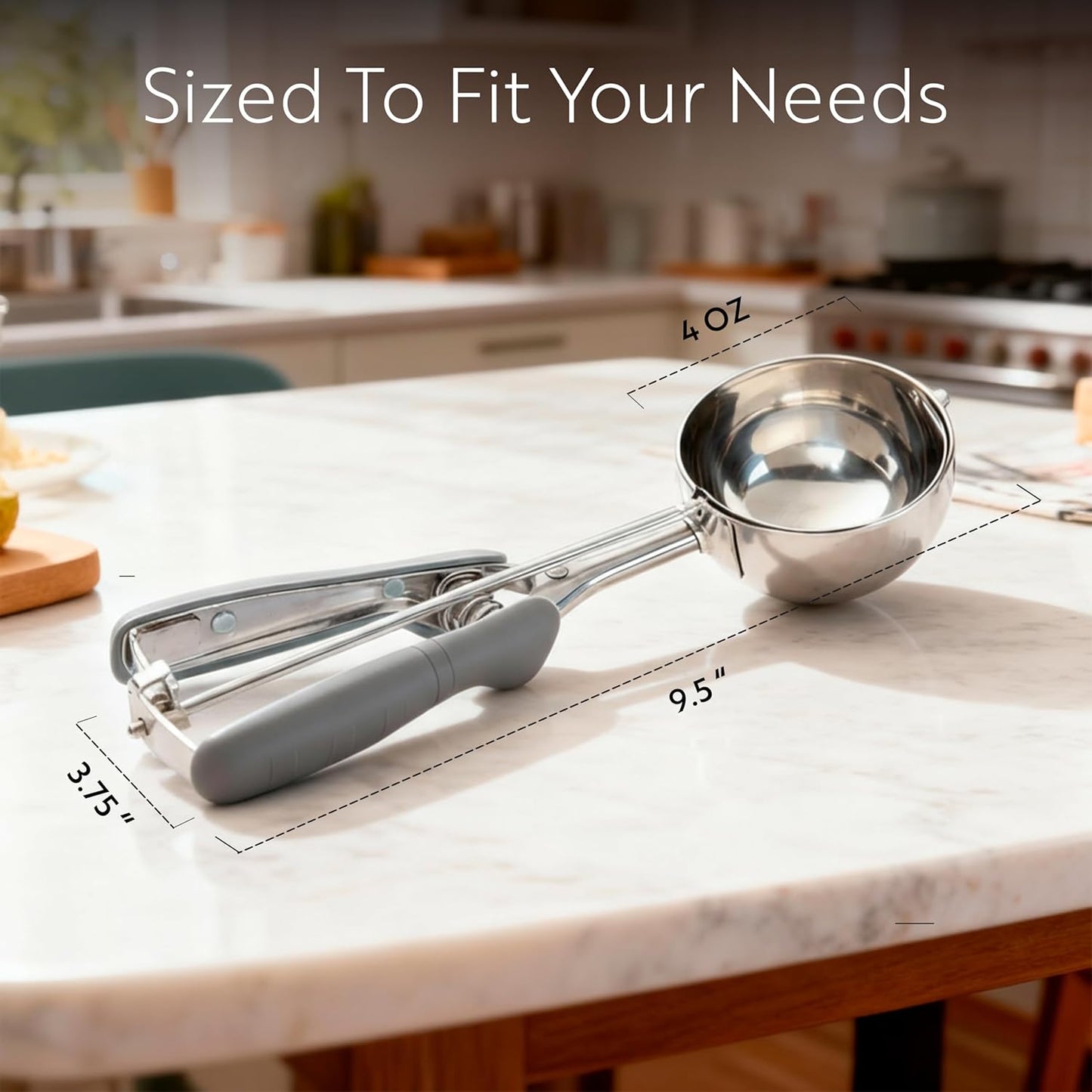 Restaurantware Comfy Grip 4 Ounce Ice Cream Scooper 1 Spring-Loaded Melon Ball Scoop - #8 Built-In Blade Gray Stainless Steel Cookie Baller Dishwasher-Safe Heavy-Duty