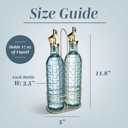 COOK WITH COLOR Glass Olive Oil Bottle Dispenser - 2 Pack- 17oz Oil and Vinegar Cruet - Olive Oil Carafe Decanter for Kitchen, Elegant Waves, Clear