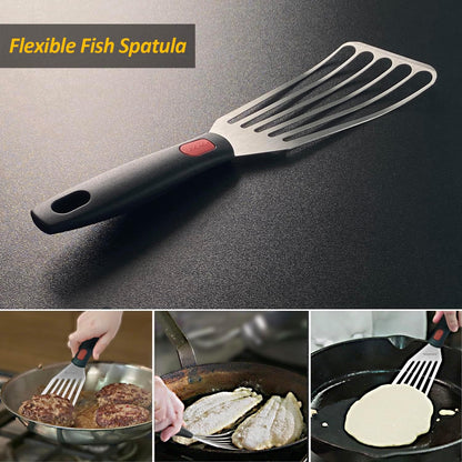Stainless Steel Spatula Set with Heat Resistant Silicone Handle, VOVOLY Metal Spatulas For Kitchen Use, Thickened Smash Burger Spatula, Fish Flipper, Bench Scraper