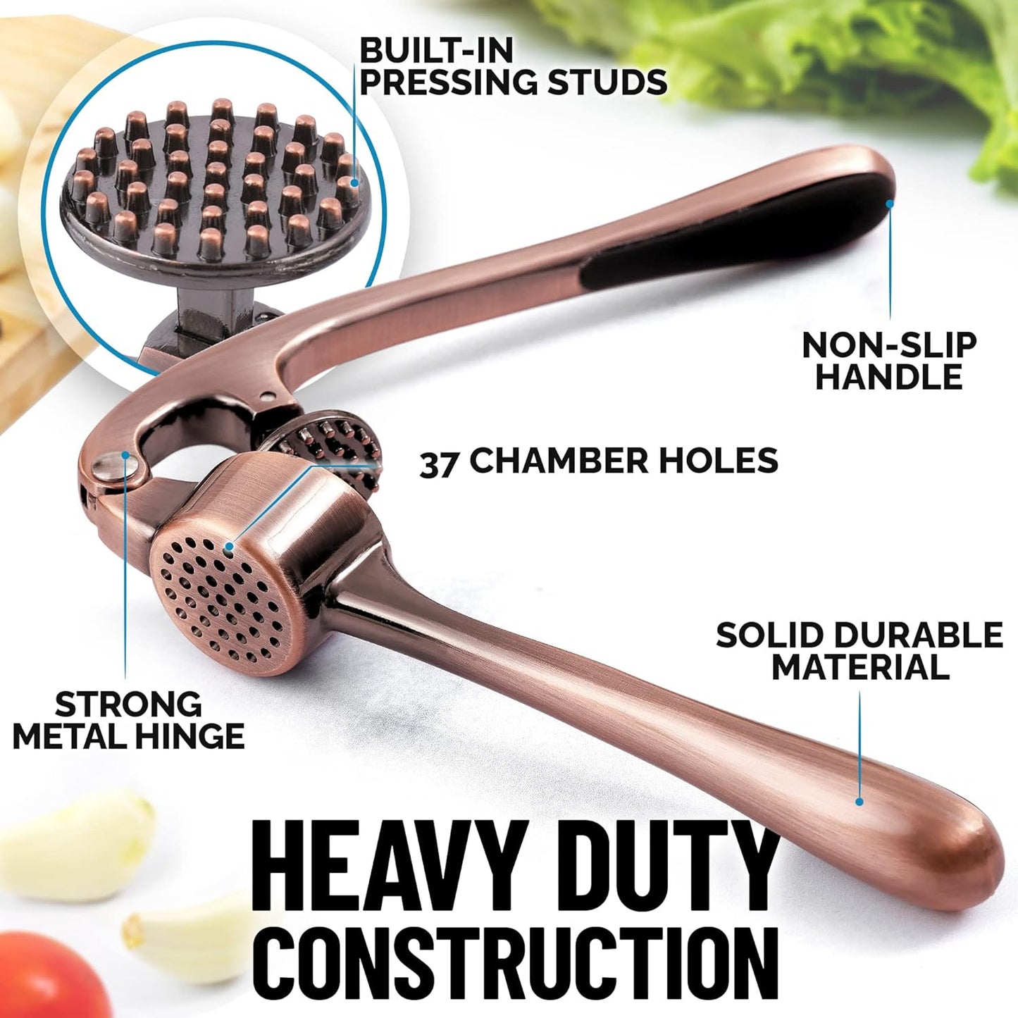 Zulay Kitchen Premium Garlic Press Set - Rust Proof Professional Garlic Mincer Tool - Easy-Squeeze, Easy-Clean with Soft, Ergonomic Handle - Silicone Garlic Peeler & Brush (Silver)